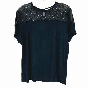 Rebecca Minkoff Womens Large Black Mesh & Studded Rayon Blend Top New w/o Tags